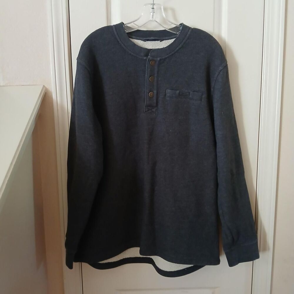 L.L. Bean Fleece Lined Long Sleeve Waffle Knit Thermal Henley Shirt L Gorpcore